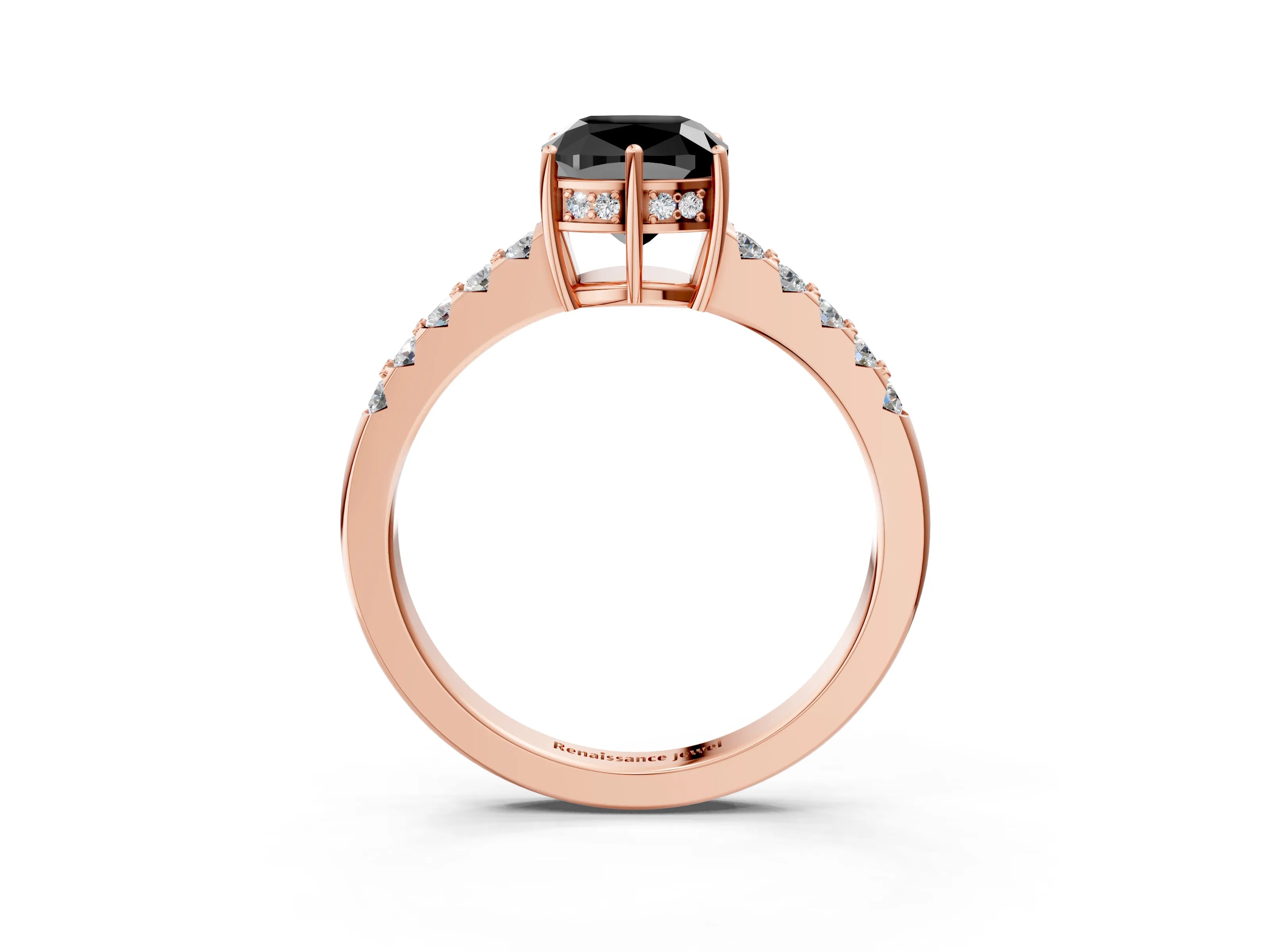 Rose gold Fancy Black Cushion Cut Solitaire Diamond Engagement Ring with Pavé Band and Six-Prong Setting_15