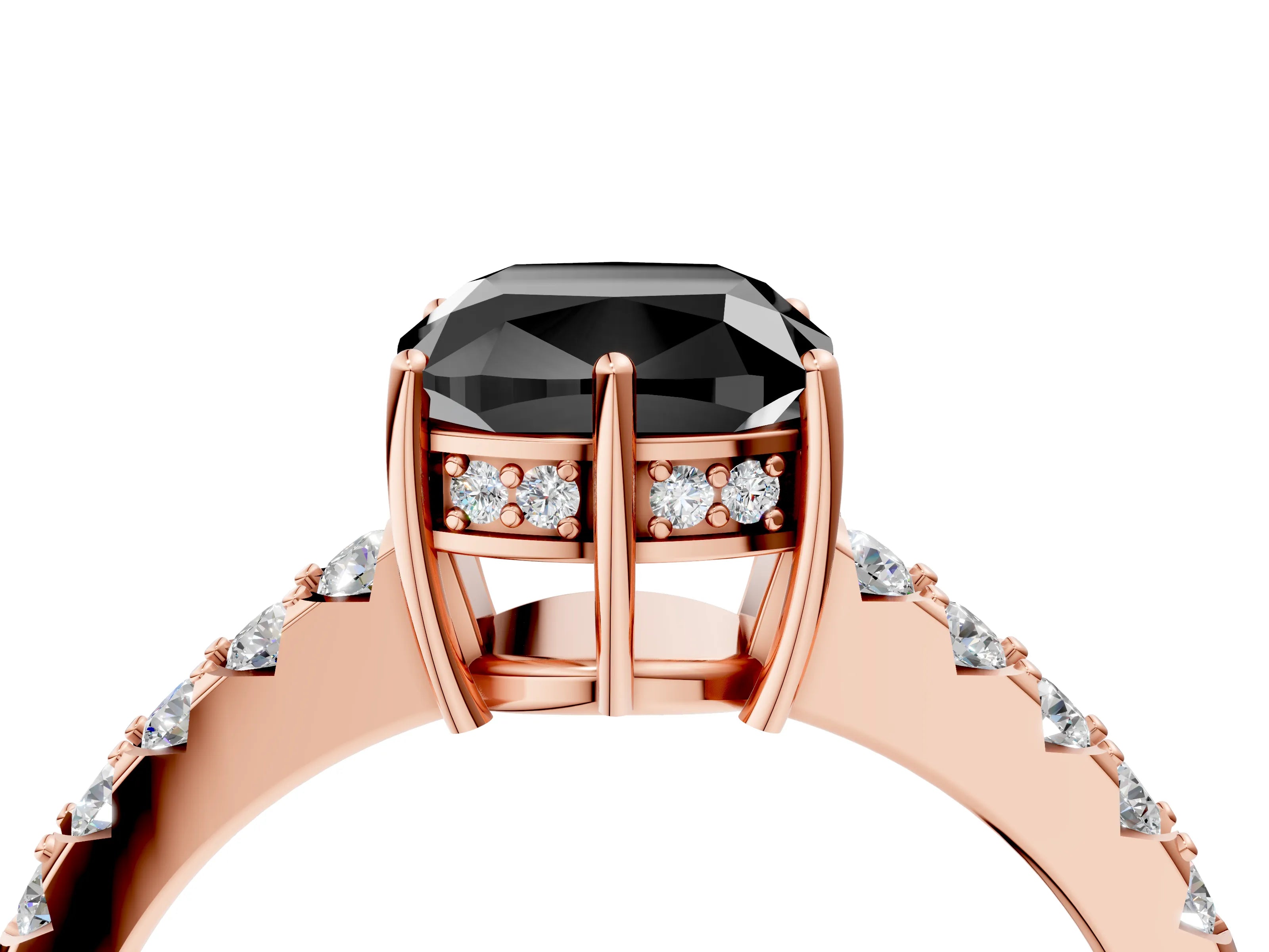 Rose gold Fancy Black Cushion Cut Solitaire Diamond Engagement Ring with Pavé Band and Six-Prong Setting_16