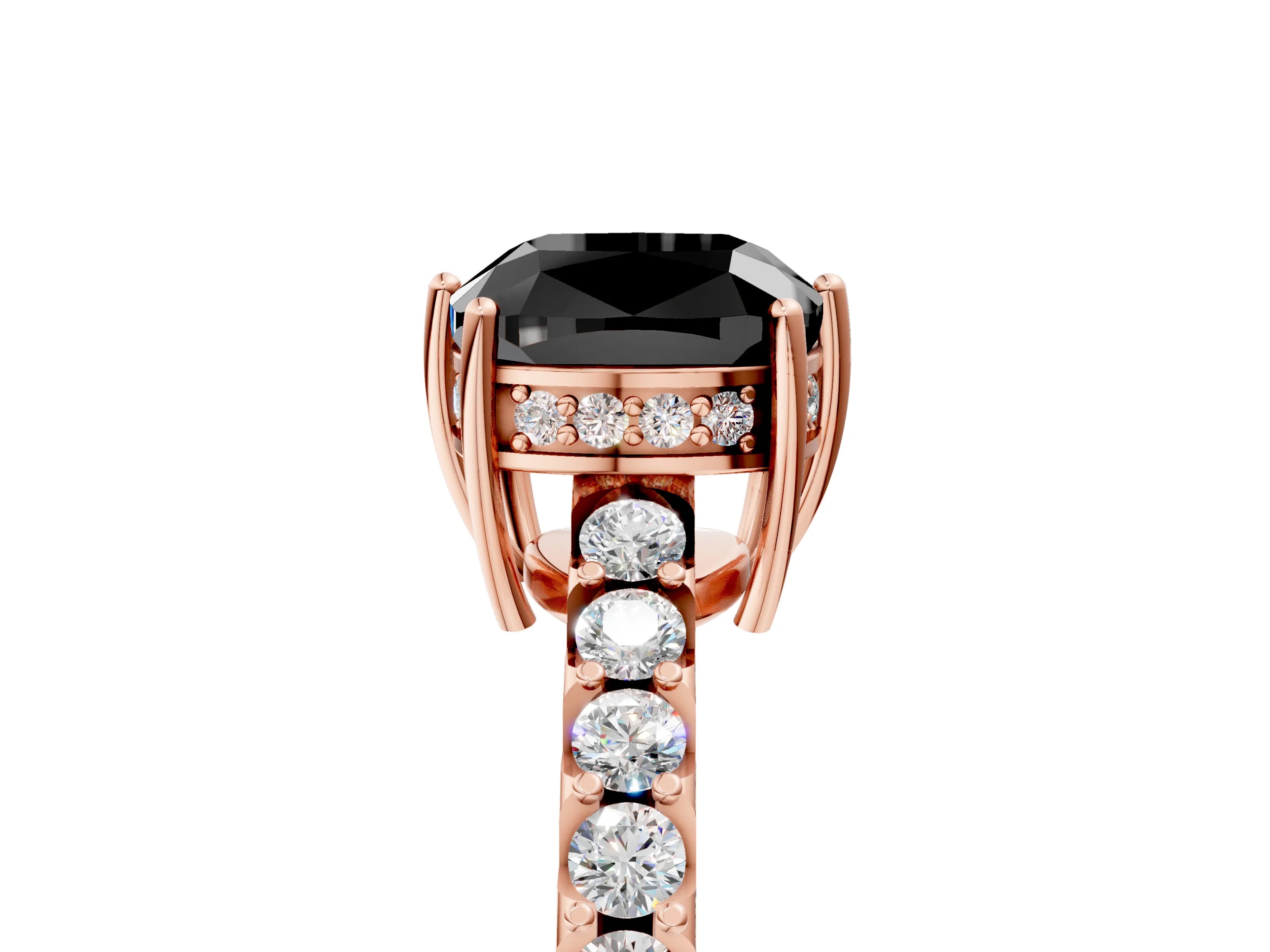 Rose gold Fancy Black Cushion Cut Solitaire Diamond Engagement Ring with Pavé Band and Six-Prong Setting_17