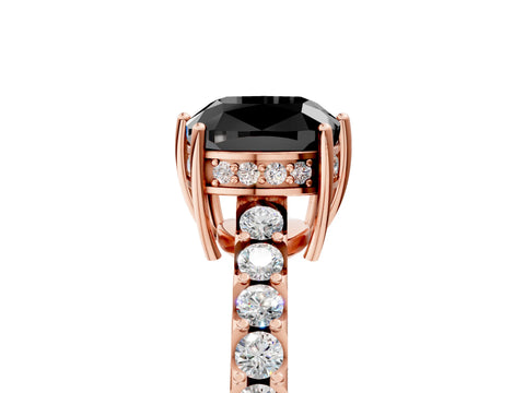 Rose gold Fancy Black Cushion Cut Solitaire Diamond Engagement Ring with Pavé Band and Six-Prong Setting_17