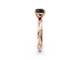 Rose gold Fancy Black Cushion Cut Solitaire Diamond Engagement Ring with Twisted Pave Band and Four-Prong Setting_5