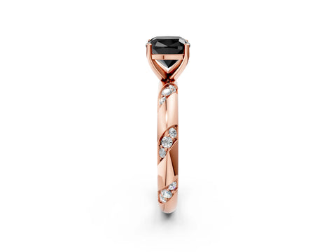 Rose gold Fancy Black Cushion Cut Solitaire Diamond Engagement Ring with Twisted Pave Band and Four-Prong Setting_5