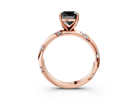Rose gold Fancy Black Cushion Cut Solitaire Diamond Engagement Ring with Twisted Pave Band and Four-Prong Setting_6