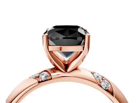 Rose gold Fancy Black Cushion Cut Solitaire Diamond Engagement Ring with Twisted Pave Band and Four-Prong Setting_7