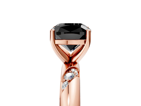 Rose gold Fancy Black Cushion Cut Solitaire Diamond Engagement Ring with Twisted Pave Band and Four-Prong Setting_8