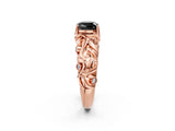Rose gold Fancy Black Cushion Cut Solitaire Diamond Leaf-Inspired Vine Band Ring with Prong Setting_2
