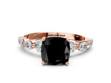 Rose gold Fancy Black Cushion Cut Solitaire Diamond Ring with Pave Band and Four-Prong Setting
