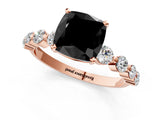 Rose gold Fancy Black Cushion Cut Solitaire Diamond Ring with Pave Band and Four-Prong Setting_1