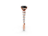 Rose gold Fancy Black Cushion Cut Solitaire Diamond Ring with Pave Band and Four-Prong Setting_2