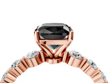 Rose gold Fancy Black Cushion Cut Solitaire Diamond Ring with Pave Band and Four-Prong Setting_4