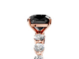 Rose gold Fancy Black Cushion Cut Solitaire Diamond Ring with Pave Band and Four-Prong Setting_5