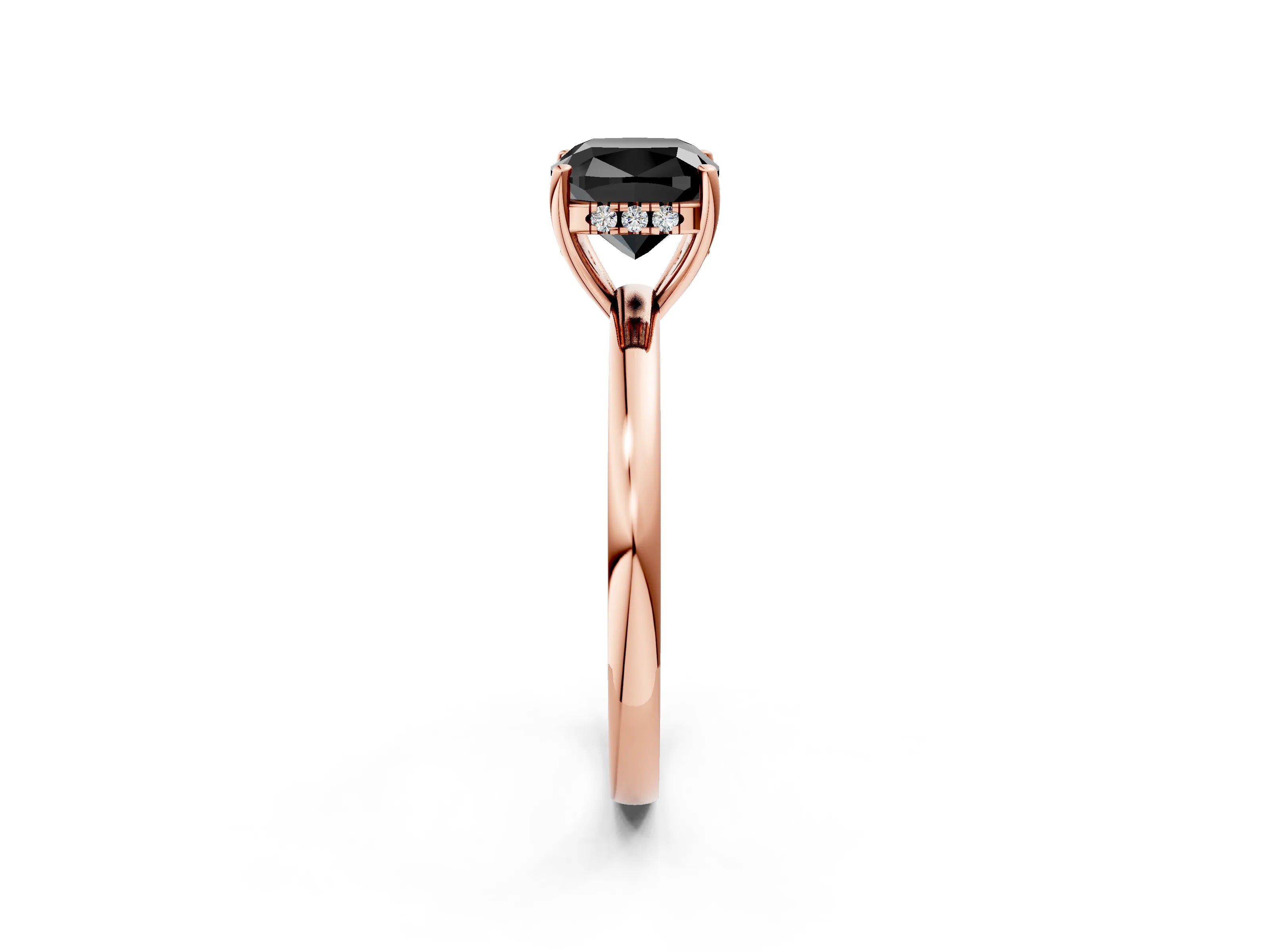 Rose gold Fancy Black Cushion Cut Solitaire Diamond Ring with Prong Setting and Plain Band_2