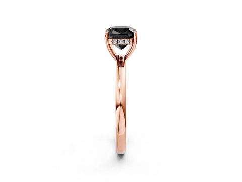 Rose gold Fancy Black Cushion Cut Solitaire Diamond Ring with Prong Setting and Plain Band_2