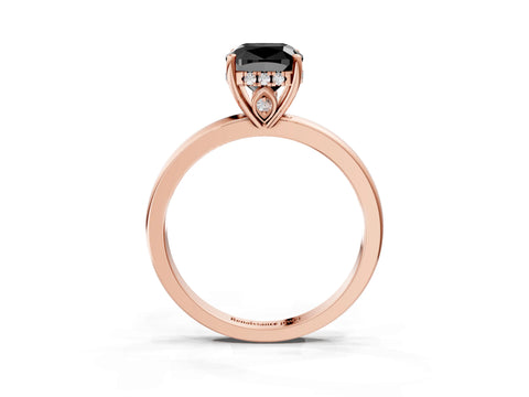 Rose gold Fancy Black Cushion Cut Solitaire Diamond Ring with Prong Setting and Plain Band_3