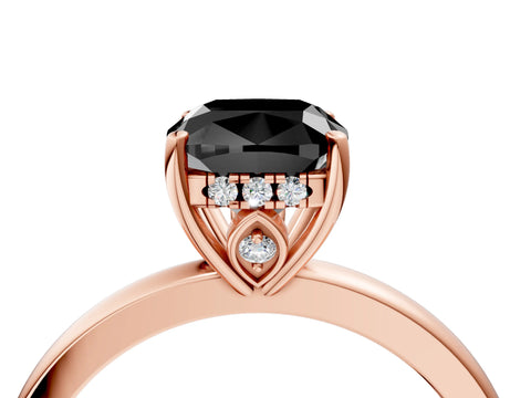 Rose gold Fancy Black Cushion Cut Solitaire Diamond Ring with Prong Setting and Plain Band_4