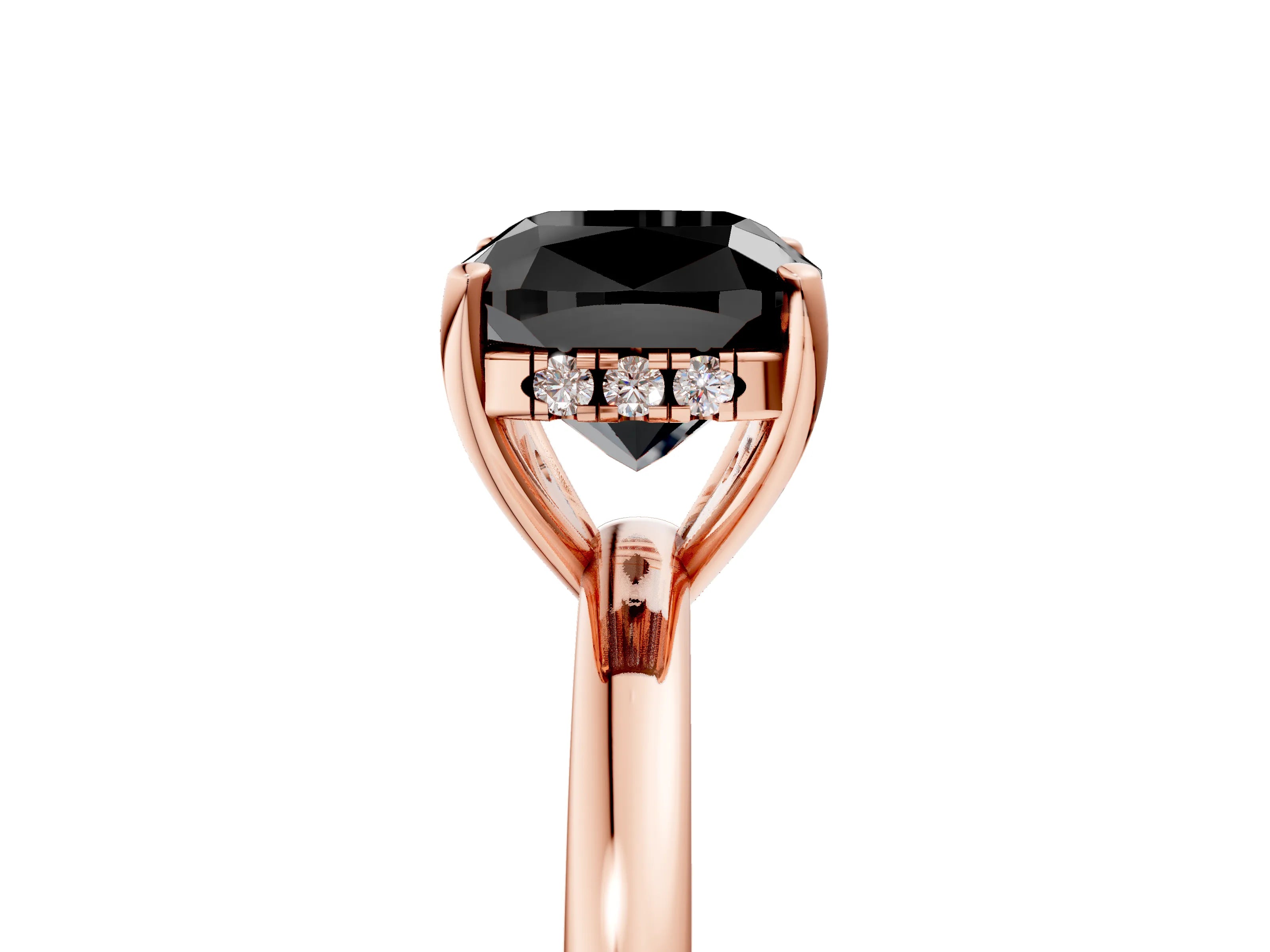 Rose gold Fancy Black Cushion Cut Solitaire Diamond Ring with Prong Setting and Plain Band_5
