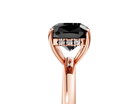 Rose gold Fancy Black Cushion Cut Solitaire Diamond Ring with Prong Setting and Plain Band_5
