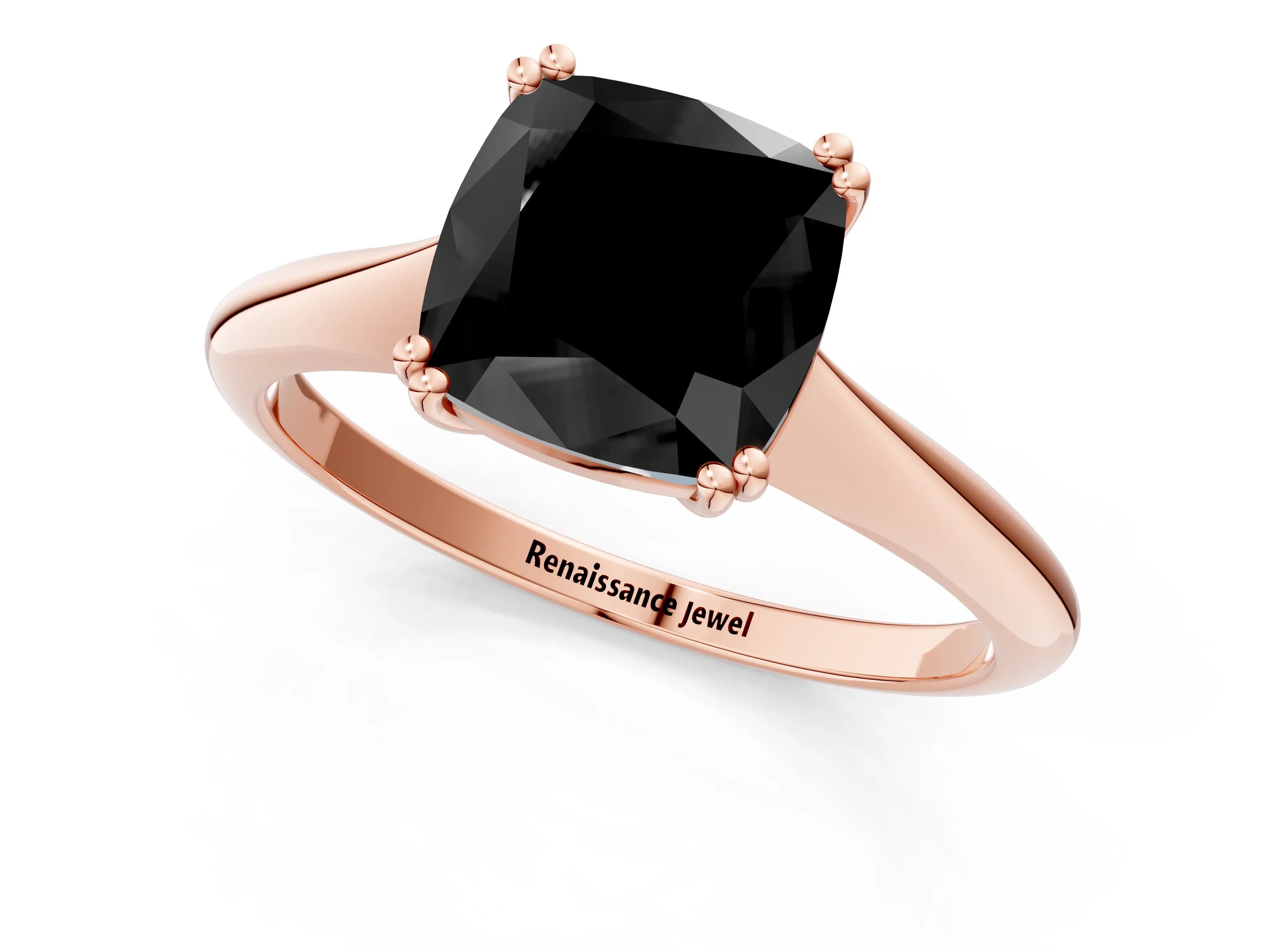 Rose gold Fancy Black Cushion Cut Solitaire Diamond Ring with Six-Prong Setting and Classic Band_1