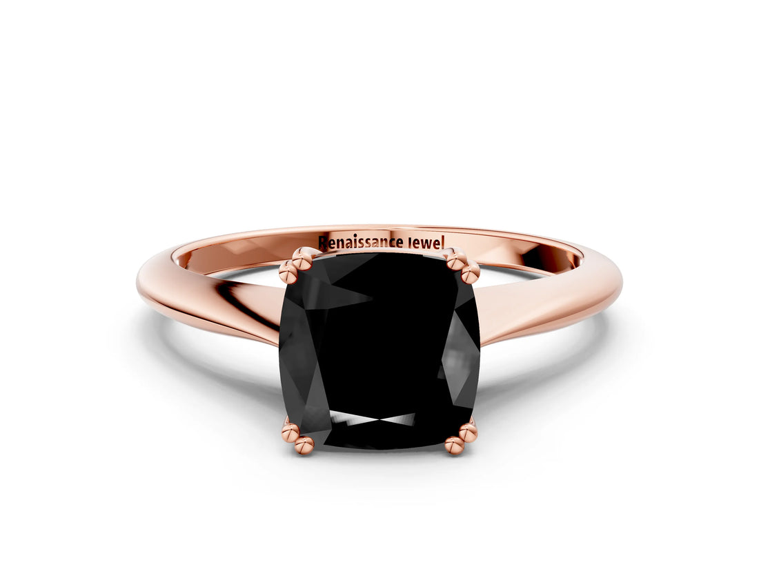 Rose gold Fancy Black Cushion Cut Solitaire Diamond Ring with Six-Prong Setting and Classic Band_12