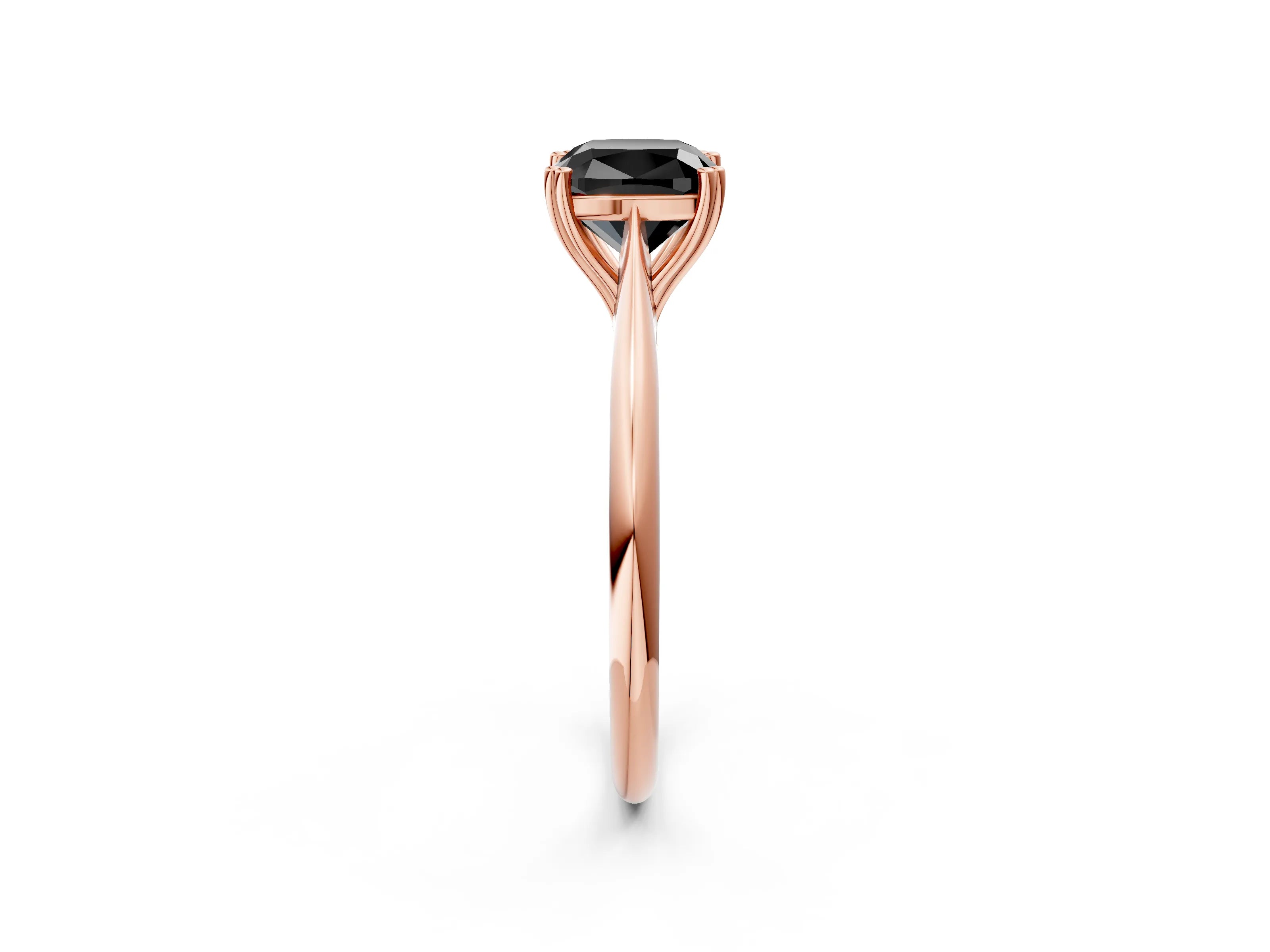 Rose gold Fancy Black Cushion Cut Solitaire Diamond Ring with Six-Prong Setting and Classic Band_2