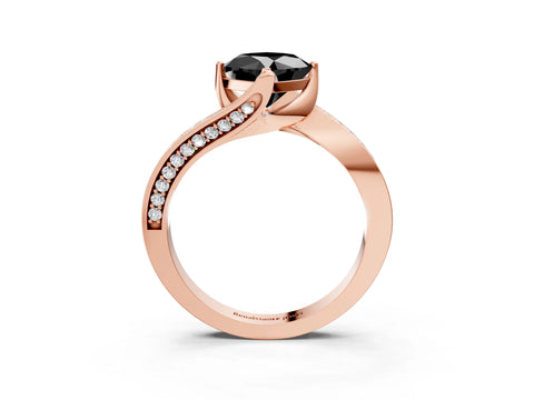 Rose gold Fancy Black Cushion Cut Solitaire Diamond Twist Band with Pavé Setting and Four-Prong Setting_3