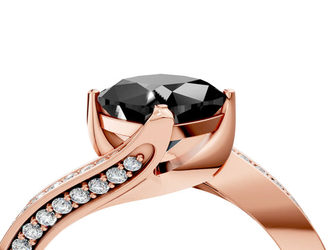 Rose gold Fancy Black Cushion Cut Solitaire Diamond Twist Band with Pavé Setting and Four-Prong Setting_4