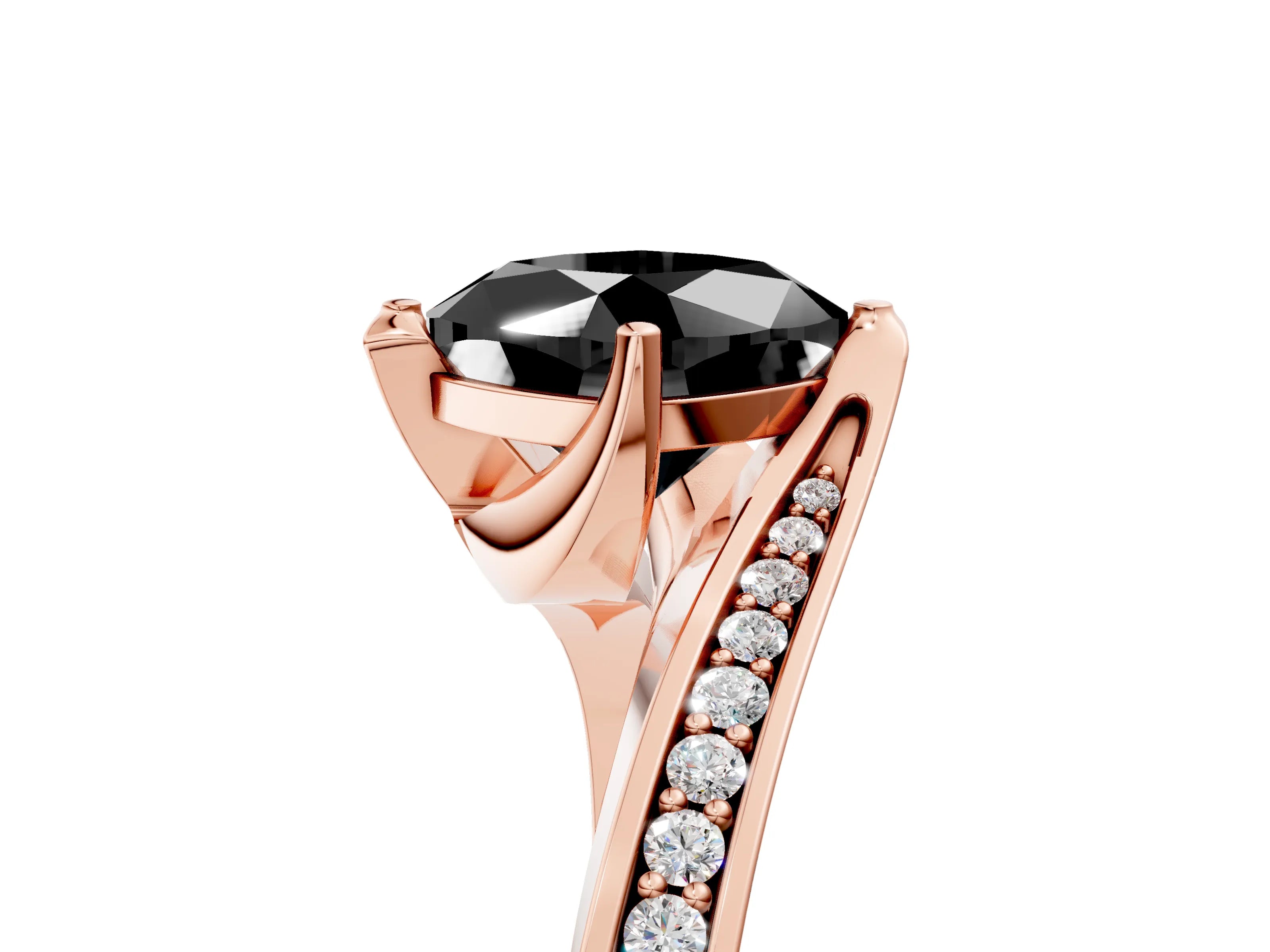 Rose gold Fancy Black Cushion Cut Solitaire Diamond Twist Band with Pavé Setting and Four-Prong Setting_5