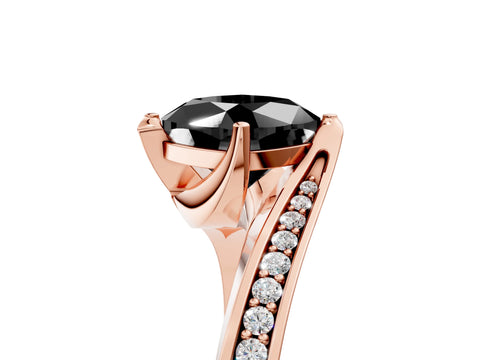 Rose gold Fancy Black Cushion Cut Solitaire Diamond Twist Band with Pavé Setting and Four-Prong Setting_5