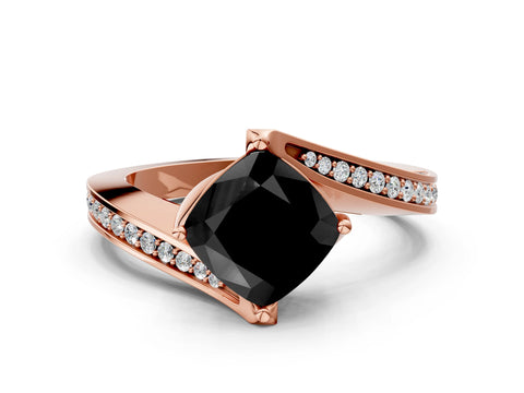 Rose gold Fancy Black Cushion Cut Solitaire Diamond Twist Band with Pavé Setting and Four-Prong Setting