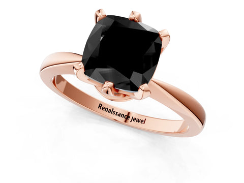 Rose gold Fancy Black Cushion Cut Solitaire Engagement Ring with Six-Prong Setting and Tapered Band_1