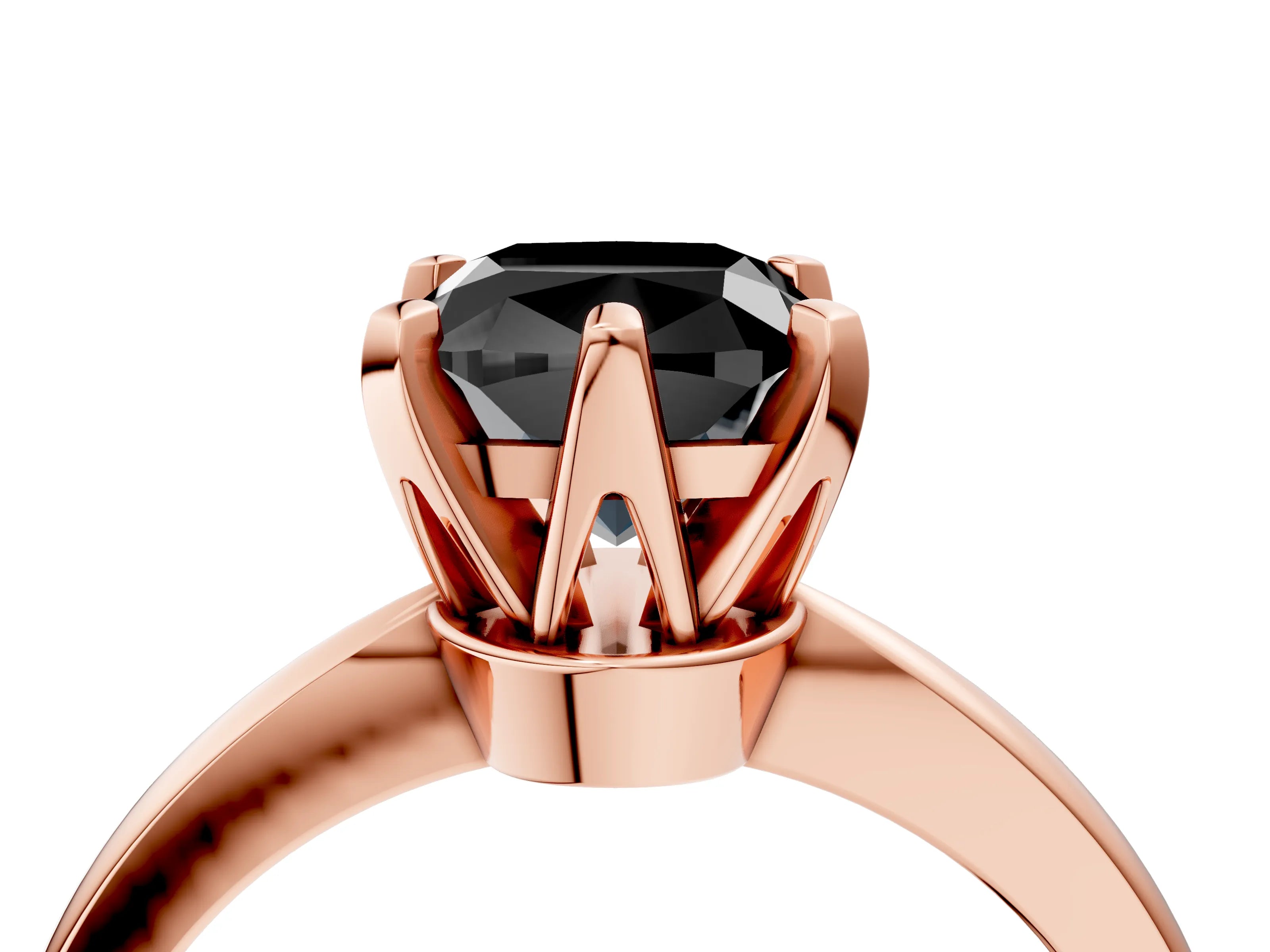 Rose gold Fancy Black Cushion Cut Solitaire Engagement Ring with Six-Prong Setting and Tapered Band_4