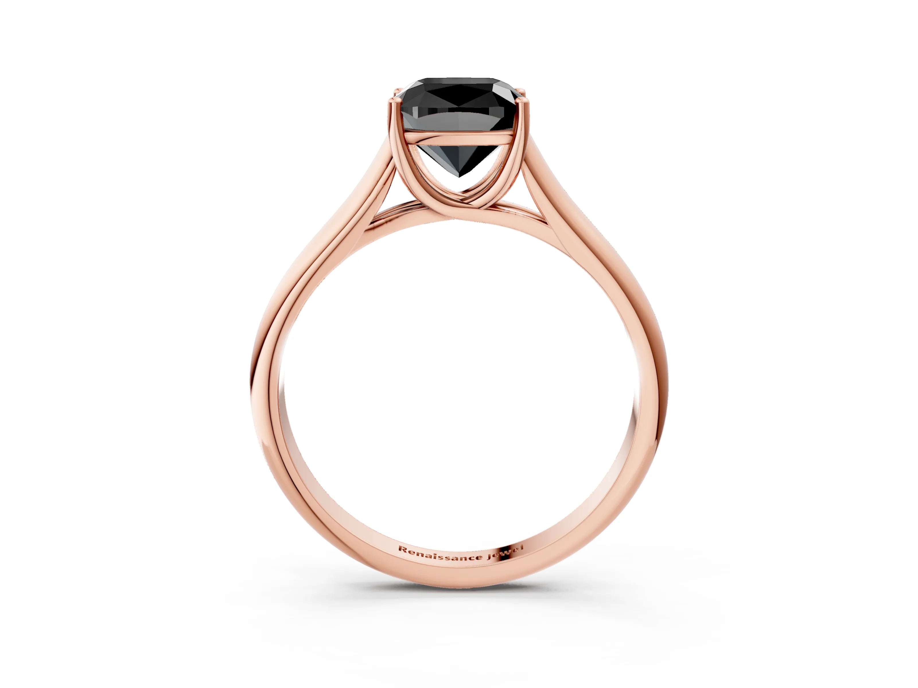 Rose gold Fancy Black Cushion Cut Solitaire Engagement Ring with Tapered Band and Four-Prong Setting_6