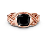 Rose gold Fancy Black Cushion Cut Solitaire Intertwined Band Prong Setting Ring
