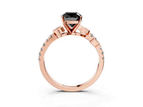 Rose gold Fancy Black Cushion Cut Solitaire Leaf-Inspired Diamond Ring with Pavé Band and Four-Prong Setting_3