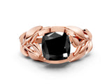 Rose gold Fancy Black Cushion Cut Solitaire Leaf-Inspired Engagement Ring with Prong Setting_12