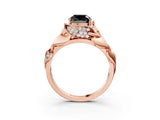 Rose gold Fancy Black Cushion Cut Solitaire Leaf-Inspired Engagement Ring with Prong Setting_15