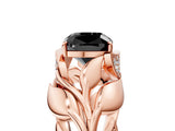 Rose gold Fancy Black Cushion Cut Solitaire Leaf-Inspired Engagement Ring with Prong Setting_17
