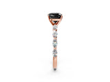 Rose gold Fancy Black Cushion Cut Solitaire Marquise Side Stone Prong Setting Ring_2