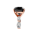 Rose gold Fancy Black Cushion Cut Solitaire Marquise Side Stone Prong Setting Ring_5