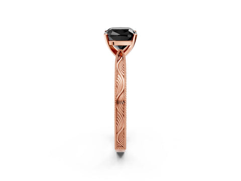 Rose gold Fancy Black Cushion Cut Solitaire Milgrain Engraved Band with Four-Prong Setting_2