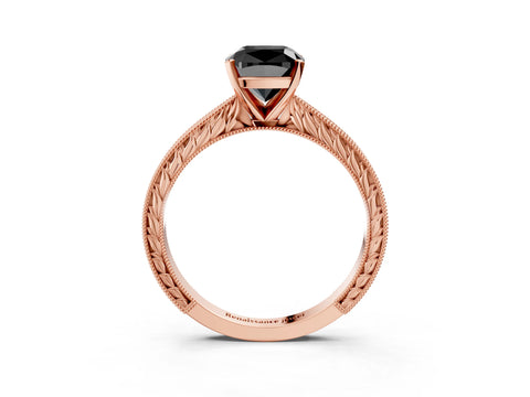 Rose gold Fancy Black Cushion Cut Solitaire Milgrain Engraved Band with Four-Prong Setting_3