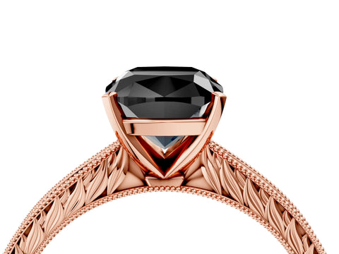 Rose gold Fancy Black Cushion Cut Solitaire Milgrain Engraved Band with Four-Prong Setting_4