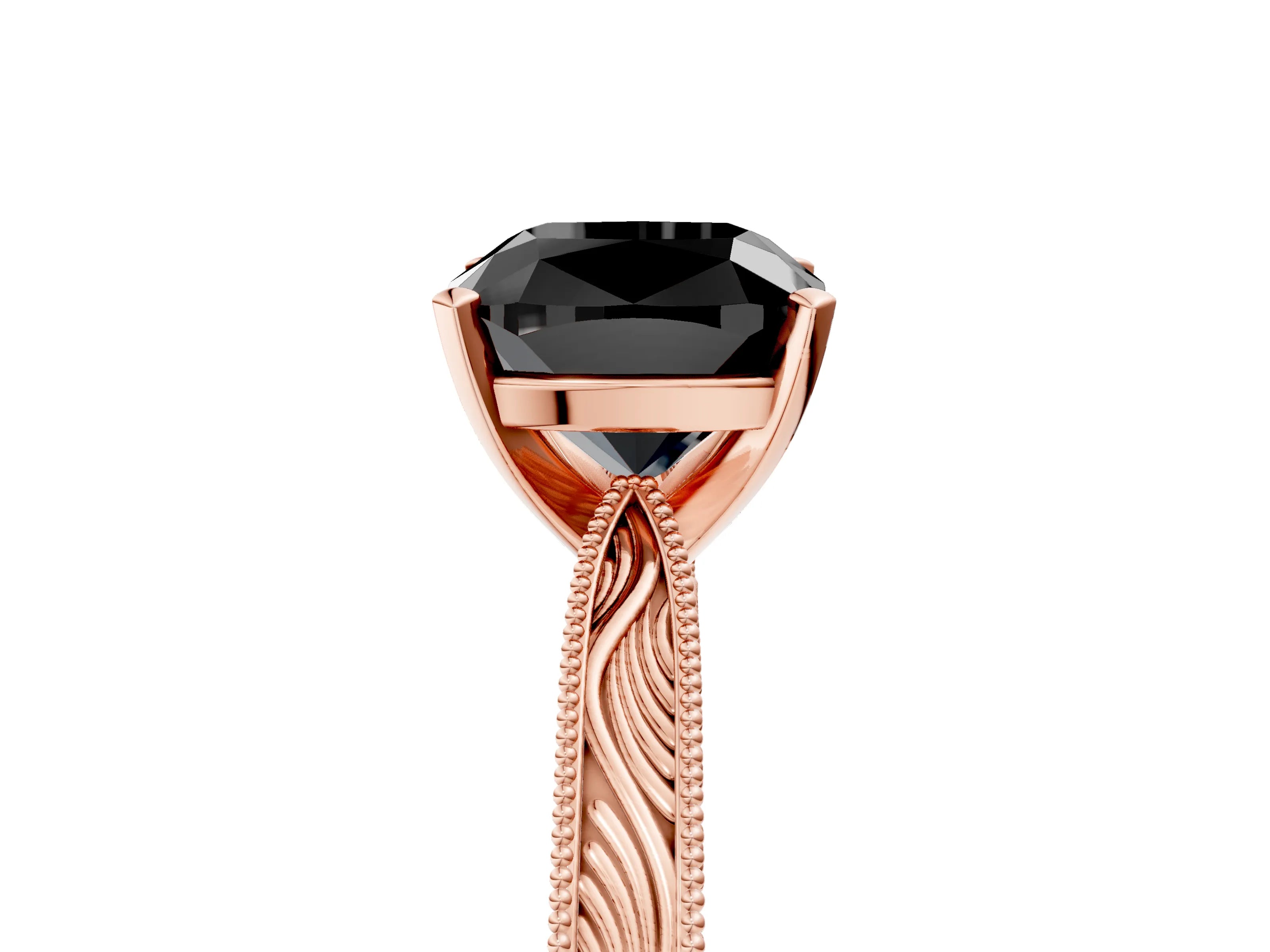 Rose gold Fancy Black Cushion Cut Solitaire Milgrain Engraved Band with Four-Prong Setting_5