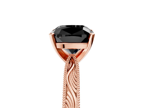 Rose gold Fancy Black Cushion Cut Solitaire Milgrain Engraved Band with Four-Prong Setting_5