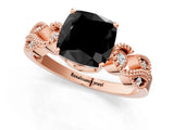 Rose gold Fancy Black Cushion Cut Solitaire Milgrain Leaf Band with Prong Setting_1