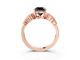Rose gold Fancy Black Cushion Cut Solitaire Milgrain Leaf Band with Prong Setting_3