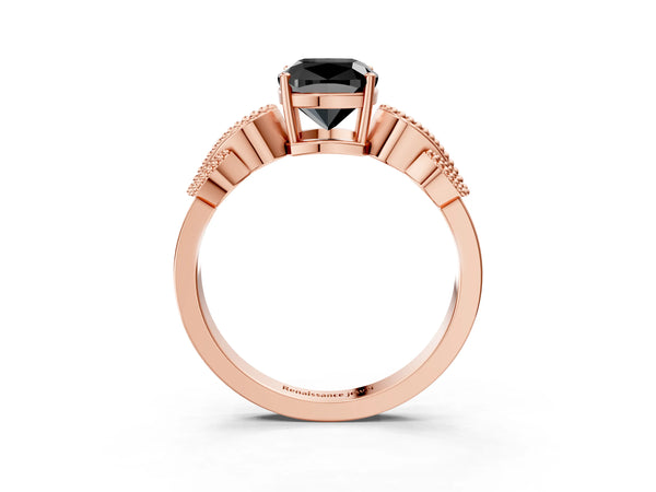 Rose Gold Cushion Cut Vintage Solitaire Engagement Ring Setting for Black Center