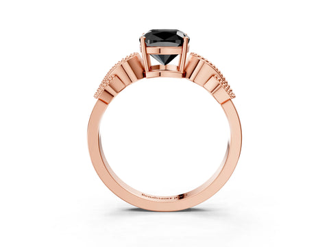Rose gold Fancy Black Cushion Cut Solitaire Milgrain Leaf Band with Prong Setting_3