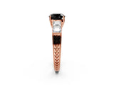 Rose gold Fancy Black Cushion Cut Solitaire Princess Side Stone Engraved Band Prong Setting Ring_2