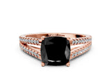 Rose gold Fancy Black Cushion Cut Solitaire Split Shank Pavé Diamond Engagement Ring